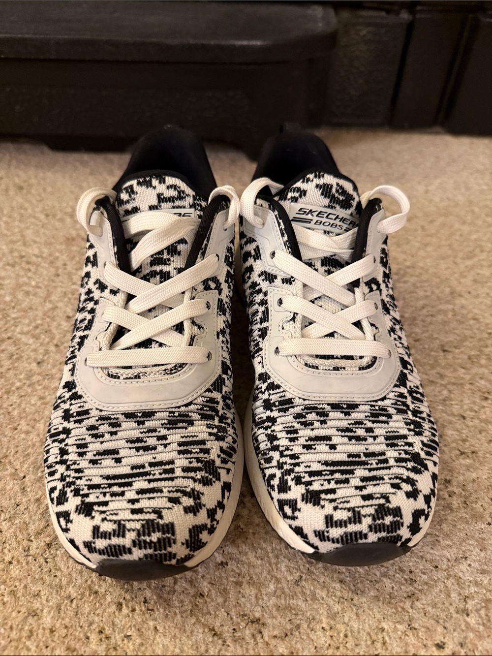 Skechers Black & White Knit Slip-On Lace-Up Sneakers - Picture 2 of 6